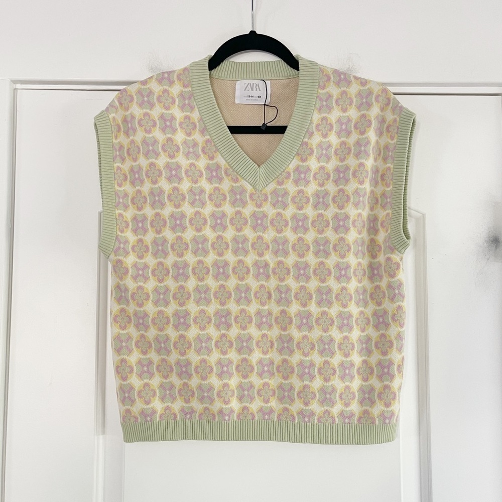 Zara Retro Print Knitted Sweater Vest - 13/14
